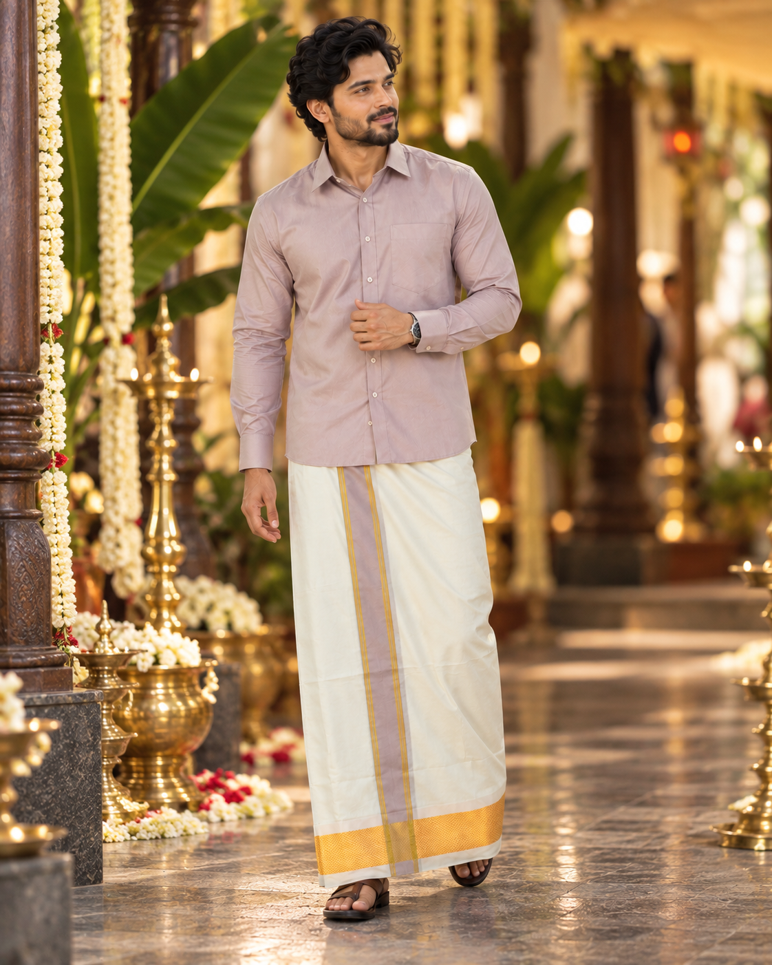 Varnam Art Silk Combo – Sandstone with Gold Zari Matching Border — Art Silk