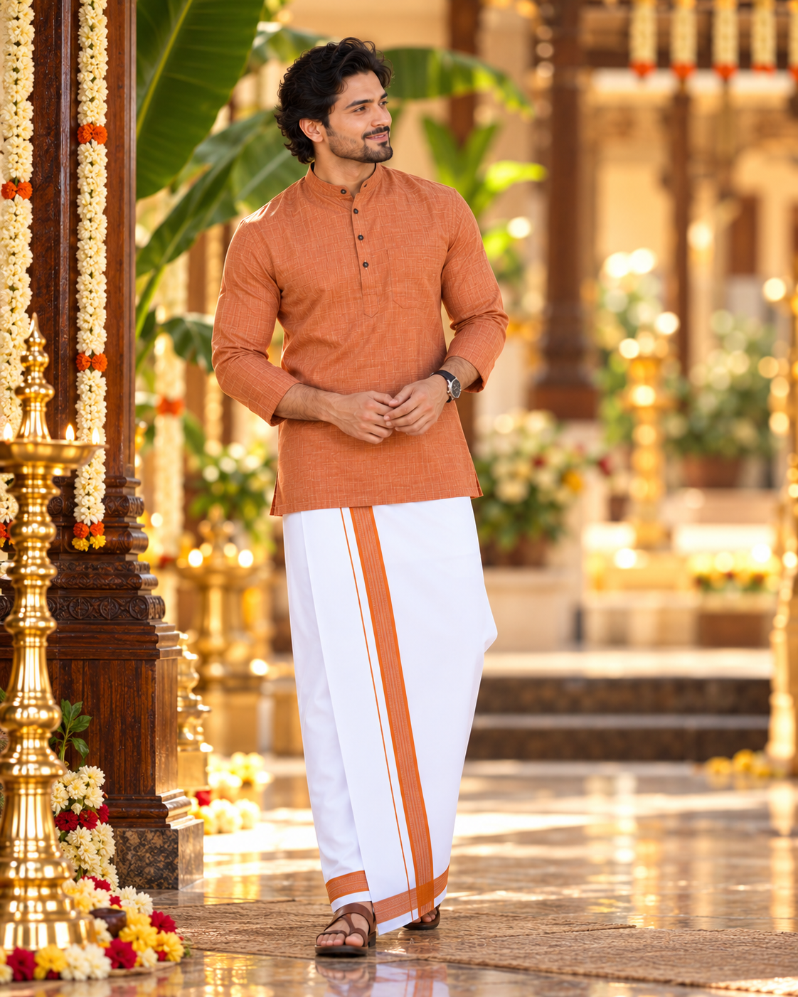 Mellizhai Kurta Combo – 100% Cotton Copper with Copper Zari Border — Cotton